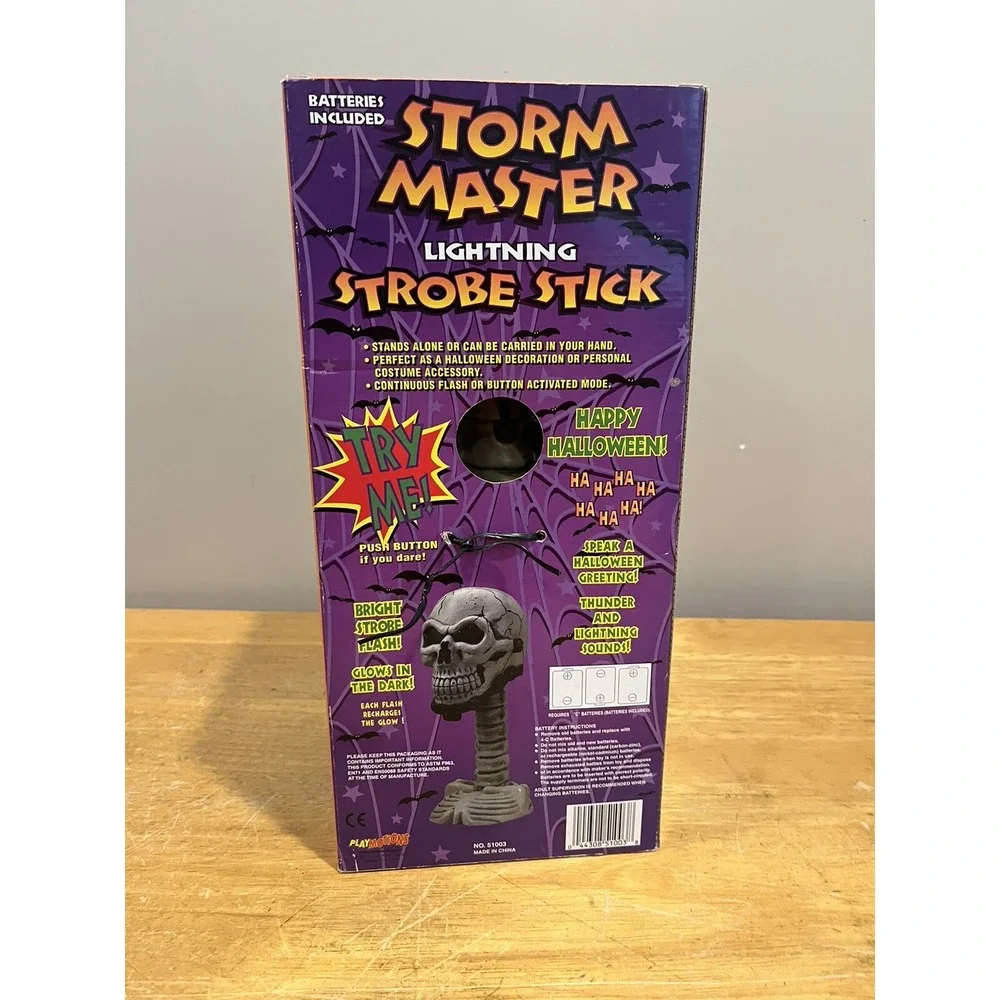 Vtg‎ Play Motion Halloween Storm Master Lightning Strobe Stick Skeleton Tested